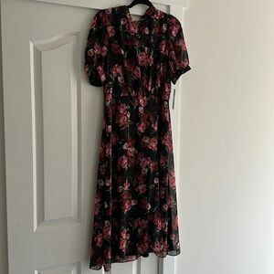 Gorgeous floral dress midi by Julia Jordan size 12 NWT black/pink/red